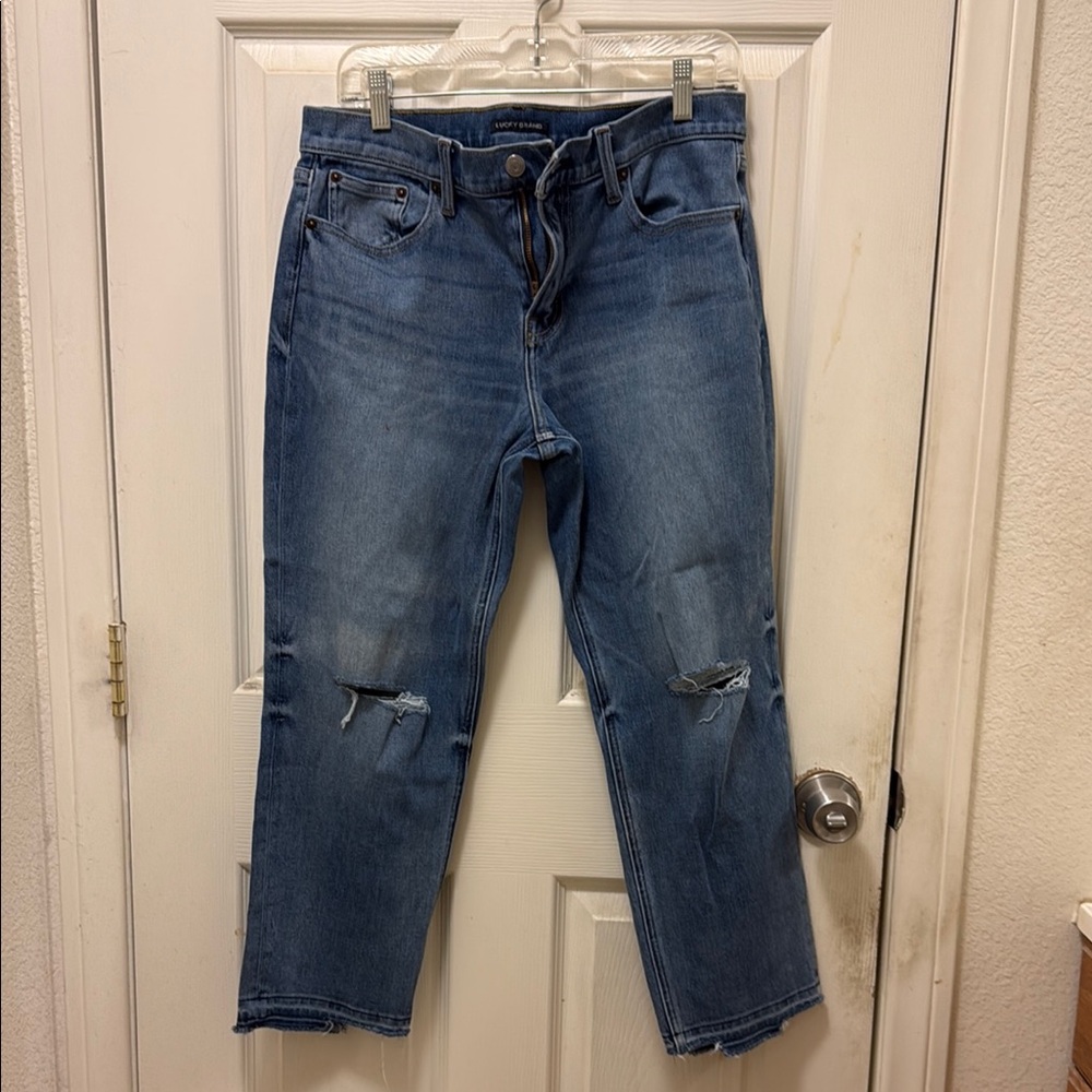 Lucky Brand Blue Ankle Cropped Jeans with Distressed Details